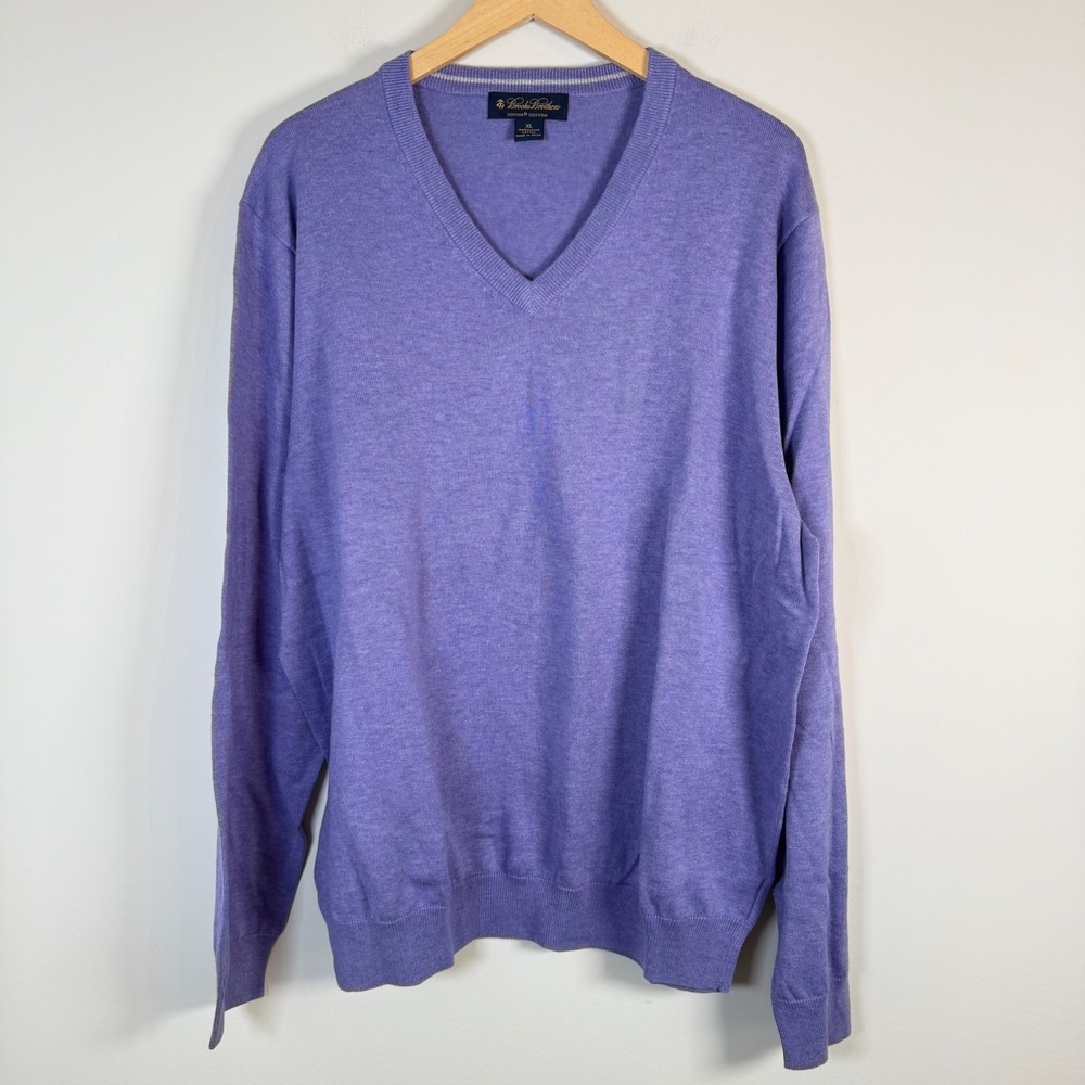 Brooks Brothers 100% Supima Cotton V-Neck Pullover Sweater XL Purple Long Sleeve